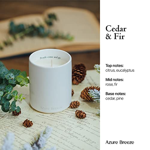 AZURE BREEZE Scented Candle, 45 Hours Burn, Candles Gifts for Women, Natural Soy Ceramic Jar Candle, Cedar & Fir