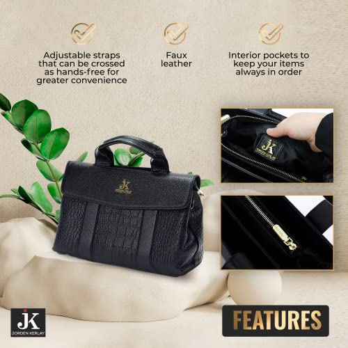 JORDEN KERLAY Black tote bag/Handbag for Women | Black faux leather Clutch bag Shoulder Bag Top-handle bag | Designer aesthetic black work professional bag for women