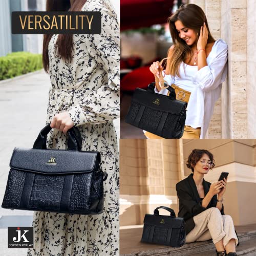 JORDEN KERLAY Black tote bag/Handbag for Women | Black faux leather Clutch bag Shoulder Bag Top-handle bag | Designer aesthetic black work professional bag for women