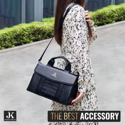 JORDEN KERLAY Black tote bag/Handbag for Women | Black faux leather Clutch bag Shoulder Bag Top-handle bag | Designer aesthetic black work professional bag for women