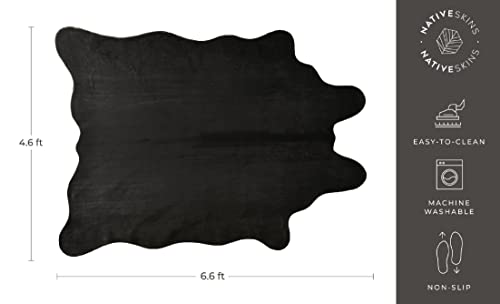 NativeSkins Faux Cowhide Rug Large (4.6ft x 6.6ft) - Black Midnight Cow Print Area Rug with No-Slip Backing