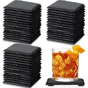 48 pieces slate coasters bulk, 4 x 4 inch black stone coasters square cup coasters set handmade drink coasters bar coasters with anti scratch bottom for coffee table kitchen home