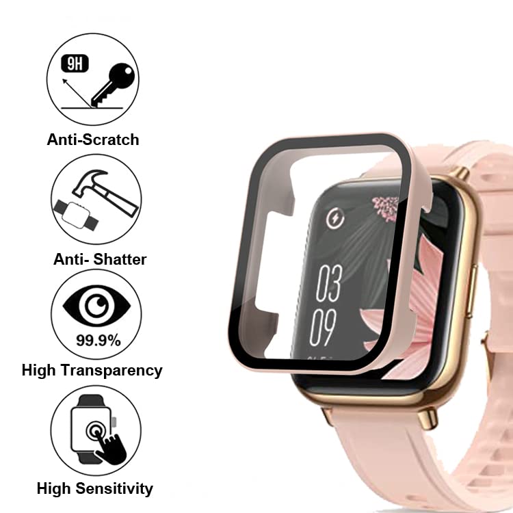 smaate Smartwatch Case with Screen Protector Compatible with ENOMIR ID208BT, SKG V7 PRO and AGPTEK LW31 1.69” Smartwatch, Hard PC Case with Tempered Glass Build-in, Protecting Body & Screen