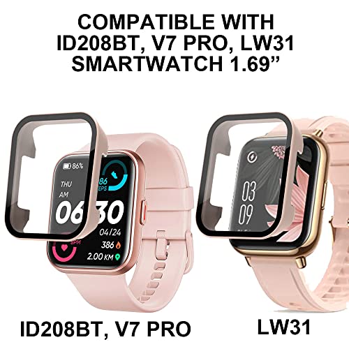 smaate Smartwatch Case with Screen Protector Compatible with ENOMIR ID208BT, SKG V7 PRO and AGPTEK LW31 1.69” Smartwatch, Hard PC Case with Tempered Glass Build-in, Protecting Body & Screen