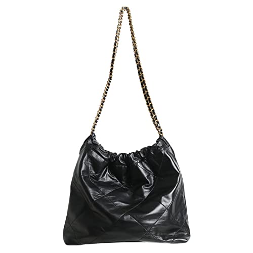 Hobo Bags for Women Designer PU Leather Shoulder Handbag Shiny Quilted Hobo Bag Women's Shoulder Bag (Black)