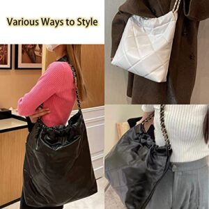 Hobo Bags for Women Designer PU Leather Shoulder Handbag Shiny Quilted Hobo Bag Women's Shoulder Bag (Black)
