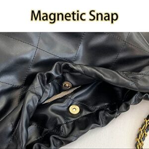Hobo Bags for Women Designer PU Leather Shoulder Handbag Shiny Quilted Hobo Bag Women's Shoulder Bag (Black)