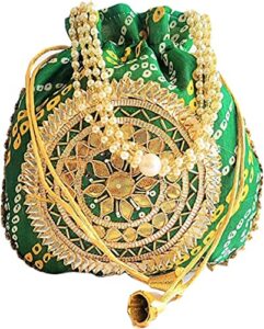 potli bag for woman ethnic bandhej polti bag, elegant evening wedding party purse for women’s by panache merchant (green)