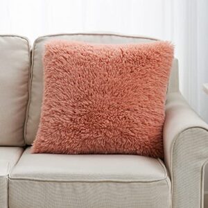 cozy bliss super soft fuzzy faux fur throw pillowcovers for couch, long hair fluffy shaggy throw pillowcases, luxury plush decorative pillow covers for sofa bed (20″ x 20″, dusty pink)