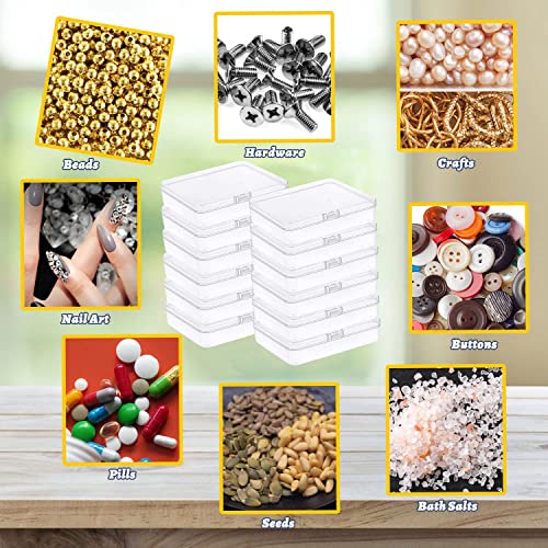 Goiio 12 Pcs Mini Plastic Storage Containers Box with Lid, 5x4x1.3 Inches Clear Rectangle Box for Collecting Small Items, Beads, Game Pieces, Business Cards, Crafts Accessories