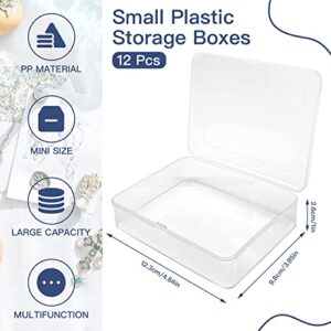 Goiio 12 Pcs Mini Plastic Storage Containers Box with Lid, 5x4x1.3 Inches Clear Rectangle Box for Collecting Small Items, Beads, Game Pieces, Business Cards, Crafts Accessories