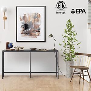 ELYKEN Console Table with Power Outlet, 63” Narrow Sofa Table for Living Room, Long Slim Table with Charge Station and 6.5’ Extension Cord, Black Couch Table with Metal Frame