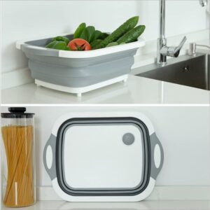 SKIMT Chopping Board Kitchen Chopping Block Foldable Cutting Board with Colanders Kitchen Chopping Boards Washing Basket Drain Kitchen Organizer