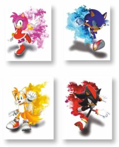 puprlehearts – sonic wall art poster print unframed set of 4 (8×10 inches), sonic bedroom decor, posters for boys room, sonic room decorations,