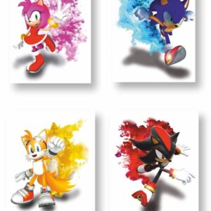 PuprleheARTs - Sonic Wall Art Poster print UNFRAMED Set of 4 (8x10 inches), Sonic Bedroom Decor, Posters for boys room, Sonic Room Decorations,