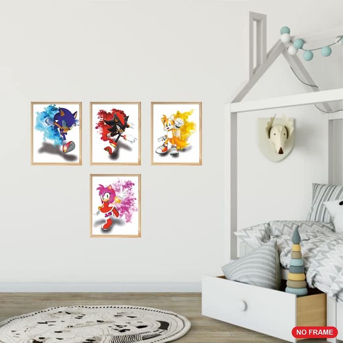 PuprleheARTs - Sonic Wall Art Poster print UNFRAMED Set of 4 (8x10 inches), Sonic Bedroom Decor, Posters for boys room, Sonic Room Decorations,