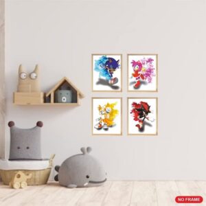 PuprleheARTs - Sonic Wall Art Poster print UNFRAMED Set of 4 (8x10 inches), Sonic Bedroom Decor, Posters for boys room, Sonic Room Decorations,