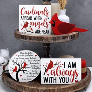 Cardinal Tiered Tray Decor Memorial Gifts Wooden Red Birds Cardinals Christmas Decorations Winter Farmhouse Sign Red Cardinals Appear When Angels Are Near Bird on Tree Cardinal Gift for Her Set of 4
