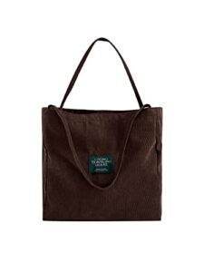 wdirara women’s corduroy totes bag shoulder handbags letter print shopping shoulder bag brown