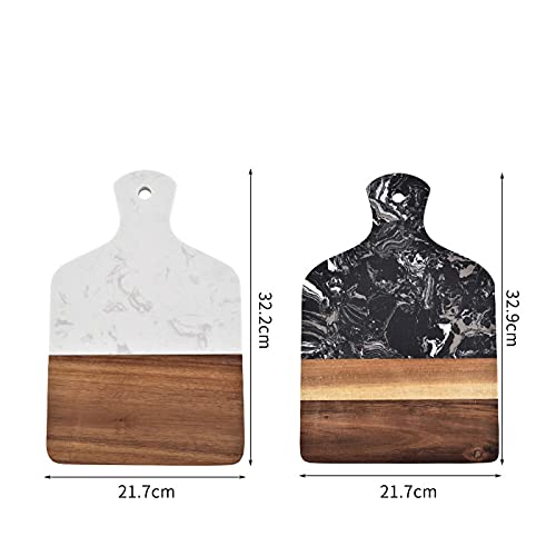 SKIMT Chopping Board Marble and Acacia Wood Kitchen Chopping Board Cutting Blocks Fruit Bread Cheese Steak Pizza Serving Tray Tableware Dinner Plate (Color : Black)