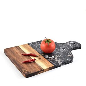 SKIMT Chopping Board Marble and Acacia Wood Kitchen Chopping Board Cutting Blocks Fruit Bread Cheese Steak Pizza Serving Tray Tableware Dinner Plate (Color : Black)