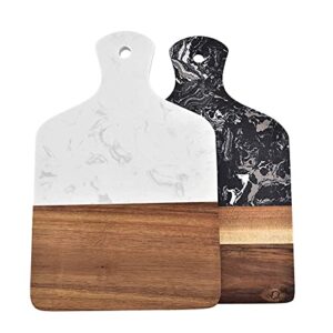 SKIMT Chopping Board Marble and Acacia Wood Kitchen Chopping Board Cutting Blocks Fruit Bread Cheese Steak Pizza Serving Tray Tableware Dinner Plate (Color : Black)