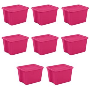 thinnd 18 gallon storage tote box, durable stackable storage containers, great for garage storage, moving boxes, and more, 8-pack gray