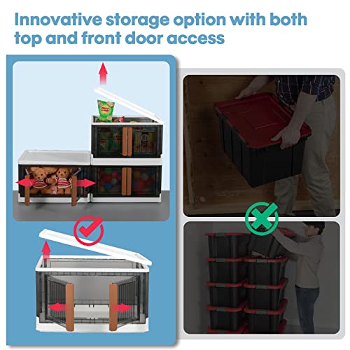 Closet Organizers and Storage - 8.4 Gal/ 34 Qt (Pack of 1) Plastic Collapsible Storage Bins with Doors - Heavy Duty Storage Totes with Durable Lid and Secure Latching Buckles, Garage and Outdoor.