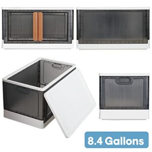 Closet Organizers and Storage - 8.4 Gal/ 34 Qt (Pack of 1) Plastic Collapsible Storage Bins with Doors - Heavy Duty Storage Totes with Durable Lid and Secure Latching Buckles, Garage and Outdoor.