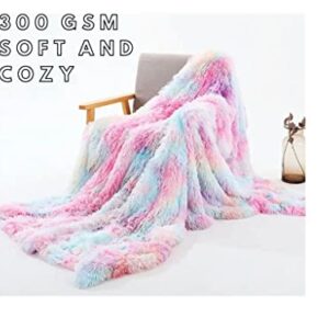 Rainbow Tie-Dye Extra Soft Fuzzy Faux Fur Throw Blanket 50" x 60",Solid Reversible Lightweight Long Hair Shaggy Blanket,Fluffy Cozy Plush Comfy Microfiber Fleece Blankets for Couch Sofa Bedroom