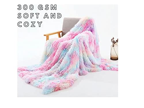 Rainbow Tie-Dye Extra Soft Fuzzy Faux Fur Throw Blanket 50" x 60",Solid Reversible Lightweight Long Hair Shaggy Blanket,Fluffy Cozy Plush Comfy Microfiber Fleece Blankets for Couch Sofa Bedroom