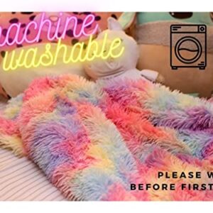 Rainbow Tie-Dye Extra Soft Fuzzy Faux Fur Throw Blanket 50" x 60",Solid Reversible Lightweight Long Hair Shaggy Blanket,Fluffy Cozy Plush Comfy Microfiber Fleece Blankets for Couch Sofa Bedroom