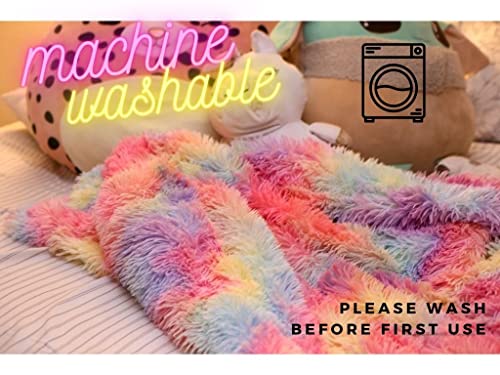 Rainbow Tie-Dye Extra Soft Fuzzy Faux Fur Throw Blanket 50" x 60",Solid Reversible Lightweight Long Hair Shaggy Blanket,Fluffy Cozy Plush Comfy Microfiber Fleece Blankets for Couch Sofa Bedroom