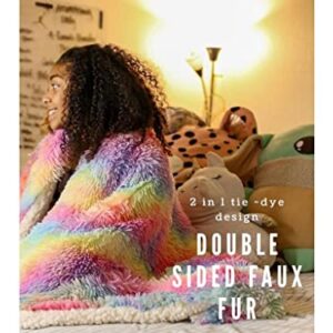 Rainbow Tie-Dye Extra Soft Fuzzy Faux Fur Throw Blanket 50" x 60",Solid Reversible Lightweight Long Hair Shaggy Blanket,Fluffy Cozy Plush Comfy Microfiber Fleece Blankets for Couch Sofa Bedroom