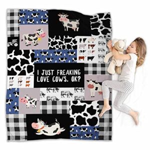 farm cow ​blanket cow print blanket farm animal cow blanket cow decor soft throw blankets lightweight warm flannel fleece blanket for kids adults for bed sofa travel couch 50″x40″