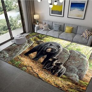 3d brown animal bear family printed area rug, black bear machine washable carpet, indoor accent non slip rug for kids living room bedroom dining room kitchen, 4x6ft