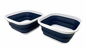 sammart 5.5l (1.4 gallons) set of 2 collapsible tub – foldable dish tub – portable washing basin – space saving plastic washtub (white/indigo)