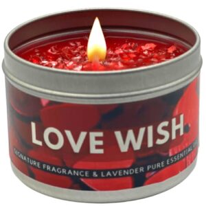 love wish candle | rose petals scented candles | candles for home scented | lavender | long lasting fragrance | love candle | handcrafted in usa | up to 25 hour burn time (premium wax blend, 6oz)