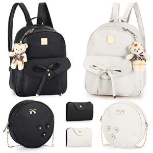 6 pieces mini pu leather backpack purse set cute girls bowknot small backpack rucksack satchel shoulder bag bookbag for women teen girls