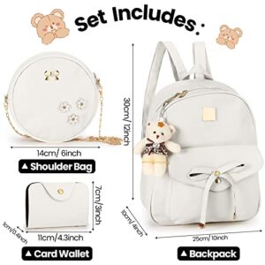 6 Pieces Mini PU Leather Backpack Purse Set Cute Girls Bowknot Small Backpack Rucksack Satchel Shoulder Bag Bookbag for Women Teen Girls