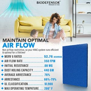 BIODEFENSOR Reusable Air Filter 20x30x1 - Made in USA - MERV 6 Cut to Size to Fit Most Air Conditioning, HVAC & Furnace Vents - Washable Replacement AC Filter, Includes Prep Pads & Hook Tape, 2-Pack