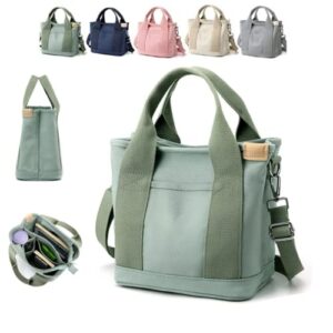 large capacity multi-pocket handbag women’s canvas tote purses crossbody bag handmade crossbody bag handbag vintage tote bags (green)