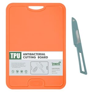 gintan tpu cutting board, bpa-free, with knife and juice groove,scratch resistant flexible cutting boards for kitchen, dishwasher safe, easy-grip handle, non-slip