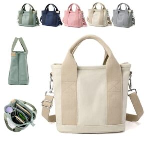 large capacity multi-pocket handbag canvas bag,women fashion tote bags satchel shoulder bag storage bag for daily travel (white)