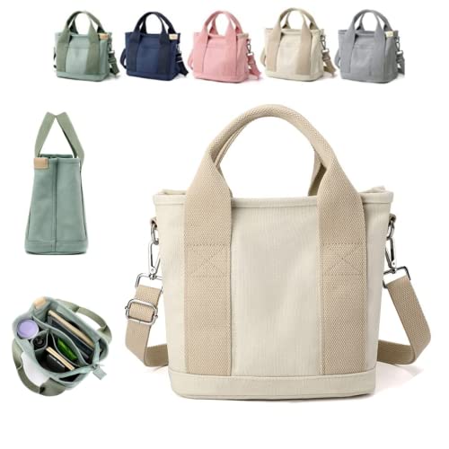 Large Capacity Multi-Pocket Handbag Canvas Bag,Women Fashion Tote Bags Satchel Shoulder Bag Storage Bag for Daily Travel (White)