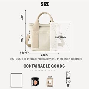 Large Capacity Multi-Pocket Handbag Canvas Bag,Women Fashion Tote Bags Satchel Shoulder Bag Storage Bag for Daily Travel (White)