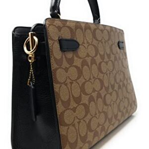 COACH Women's Lane Carryall (Blocked Signature Canvas - Khaki - Brown Multi)