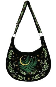 restyle herbal hobo bag crescent moon stars fern leaf witchy gothic embroidered