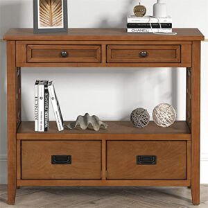 L“KeKe 36 Inch Country Farmhouse Console Table with 4 Drawers and 1 Storage Shelf Pine Wood Suitable for Entryway Entrance Living Room Bedroom Hallway Kitchen (Brown)