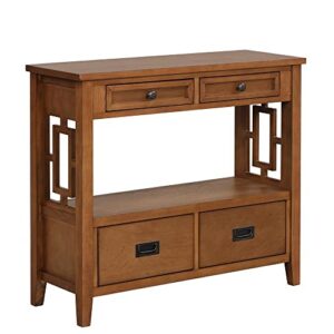 L“KeKe 36 Inch Country Farmhouse Console Table with 4 Drawers and 1 Storage Shelf Pine Wood Suitable for Entryway Entrance Living Room Bedroom Hallway Kitchen (Brown)